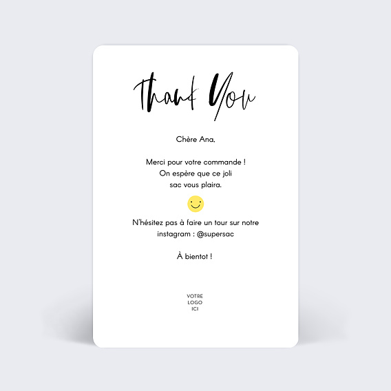 Carte remerciement professionnel Thank You Verso