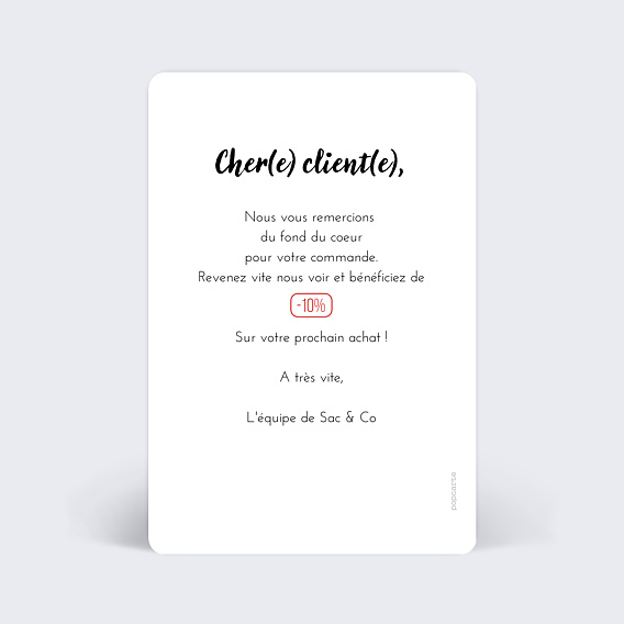 Carte remerciement professionnel Merci Verso