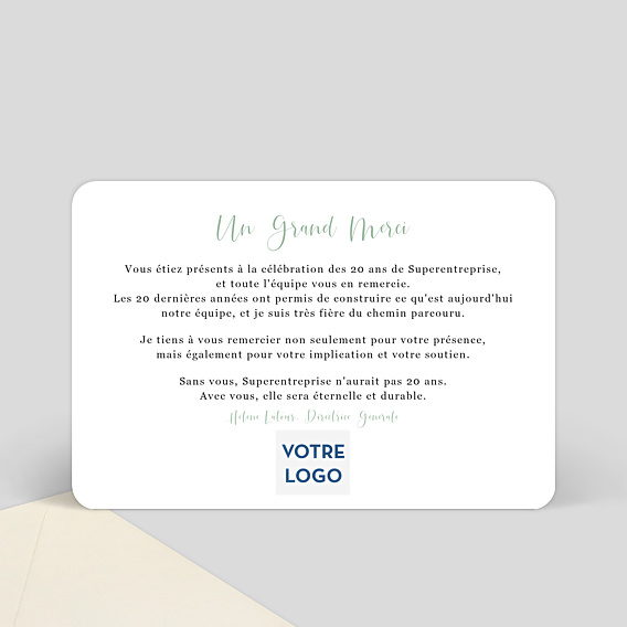 Carte remerciement professionnel Cinematic III Verso