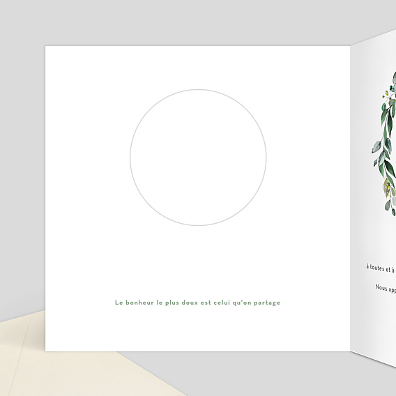 Carte remerciement professionnel Découpe Eucalyptus Intérieur Gauche