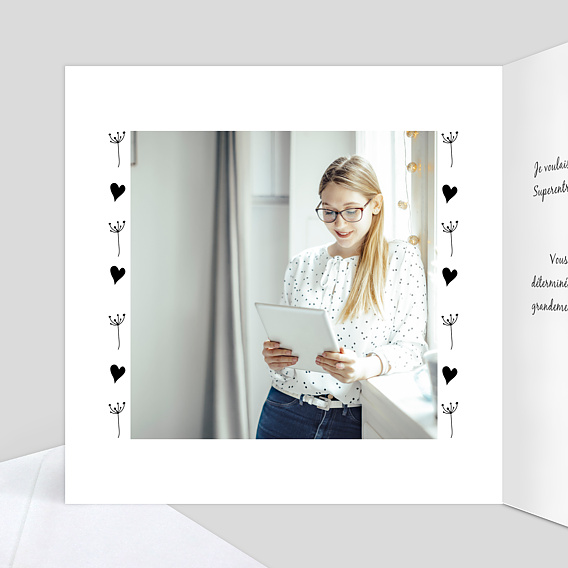 Carte remerciement professionnel Coeur Bucolique 1 Photo Intérieur Gauche