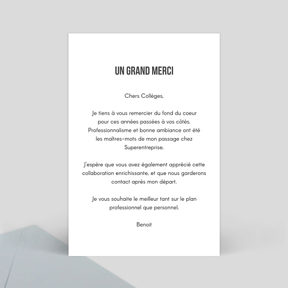 Carte de départ Typographie Merci Verso