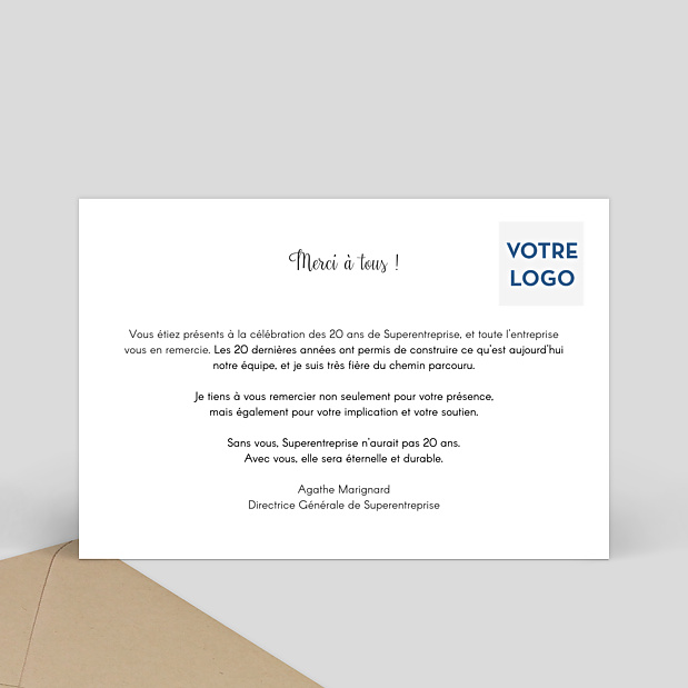 Remerciement Professionnel Charme classique Verso