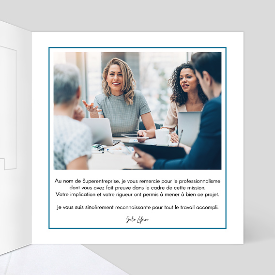 Carte remerciement professionnel Découpe Cadre Intérieur Droit