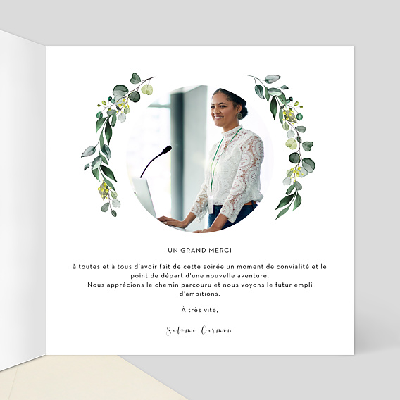 Carte remerciement professionnel Découpe Eucalyptus Intérieur Droit