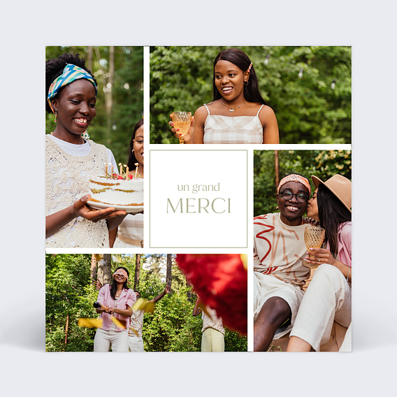 Carte remerciement anniversaire Etiquette carré