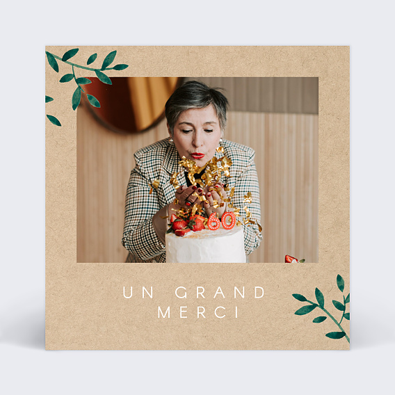 Carte remerciement anniversaire Feuilles kraft