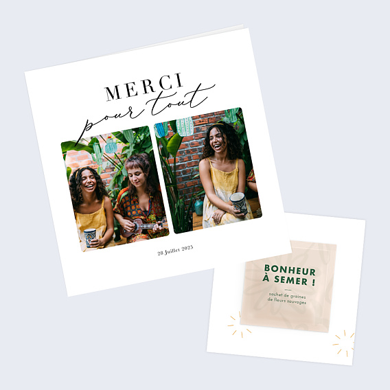 Carte remerciement anniversaire Grande Typo Merci Graines à planter