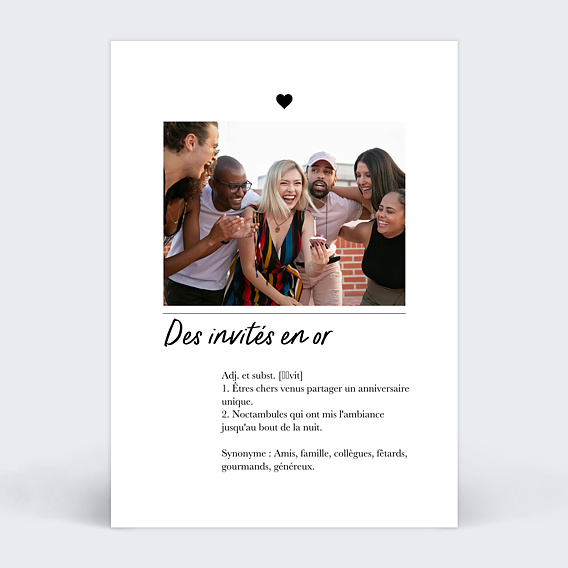 Carte remerciement anniversaire Invités en Or