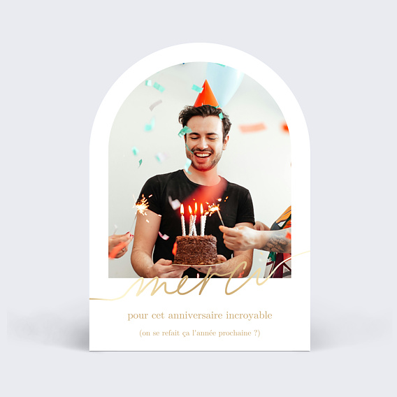Carte remerciement anniversaire Ligne ocre arche
