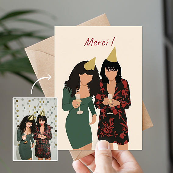 Carte remerciement anniversaire Portrait en illustration minimaliste