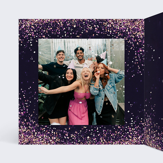 Carte remerciement anniversaire Paillettes roses Intérieur Gauche