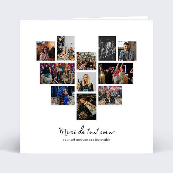 Carte remerciement anniversaire Pêle Mêle Coeur avec graines Recto