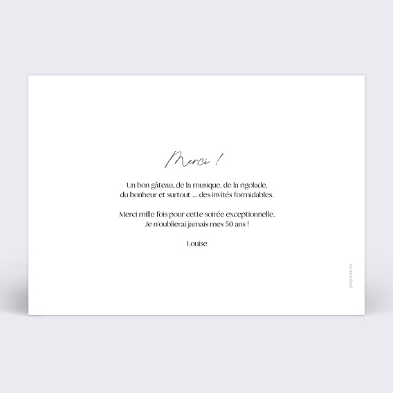 Carte remerciement anniversaire Belle Image Verso