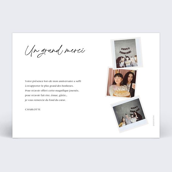 Carte remerciement anniversaire Jolis souvenirs Verso