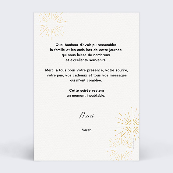 Carte remerciement anniversaire Joyeuses Explosions Verso