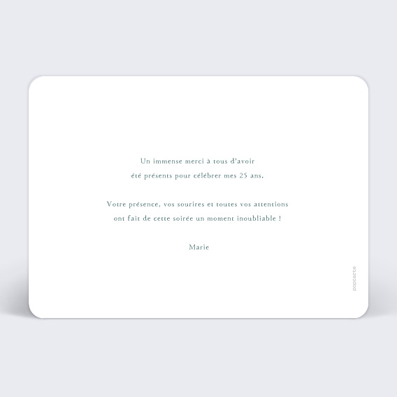 Carte remerciement anniversaire Merci Typographie Verso