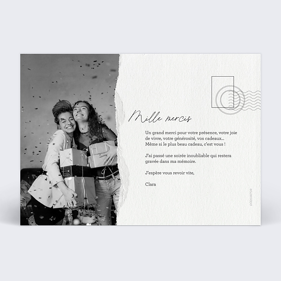 Carte remerciement anniversaire Papier Déchiré Verso