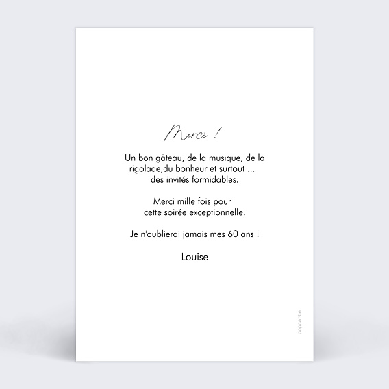 Carte remerciement anniversaire Pêle Mêle Polaroid Verso