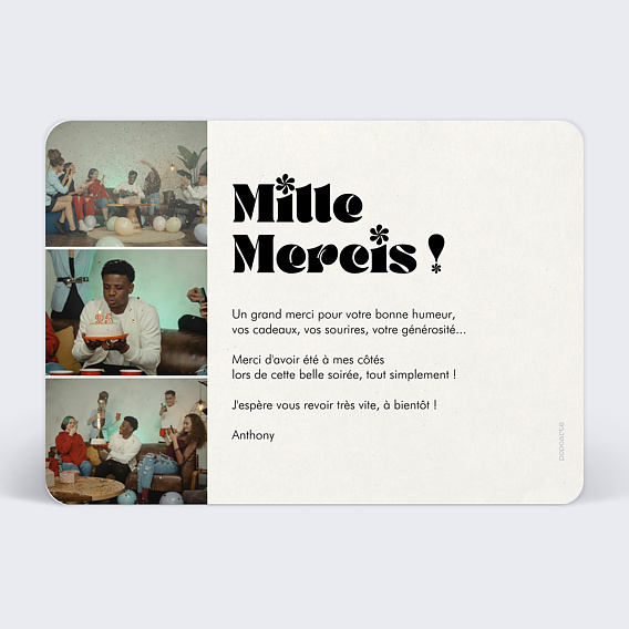 Carte remerciement anniversaire Pleine Page Verso