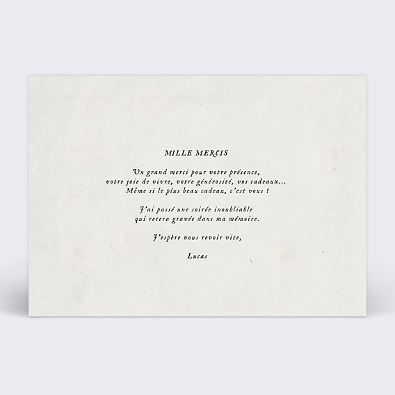 Carte remerciement anniversaire Beaux Souvenirs Verso