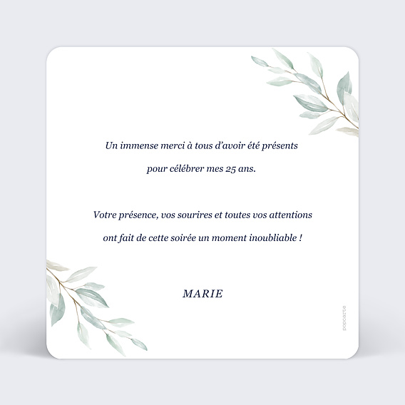 Carte remerciement anniversaire Acrostiche Merci Verso