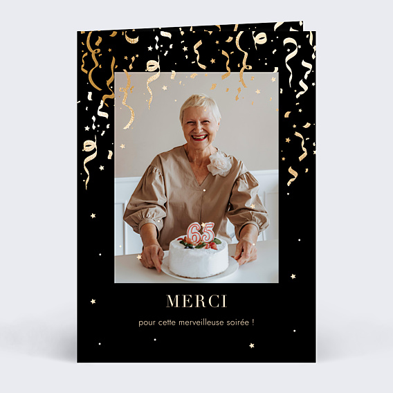 Remerciements Anniversaire Motif noir & or photo