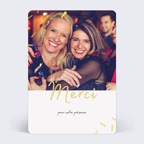 Carte remerciement anniversaire Âge Paillettes Recto