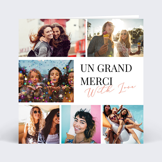 Carte remerciement anniversaire Multi photos avec graines Recto