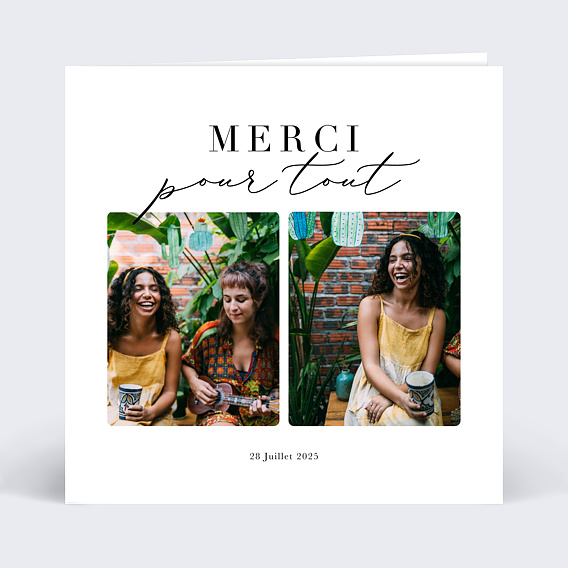 Carte remerciement anniversaire Grande Typo Merci Graines à planter Recto