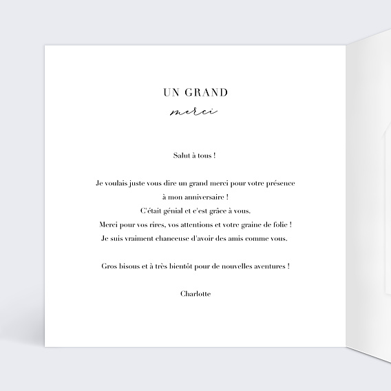 Carte remerciement anniversaire Grande Typo Merci Graines à planter Intérieur Gauche