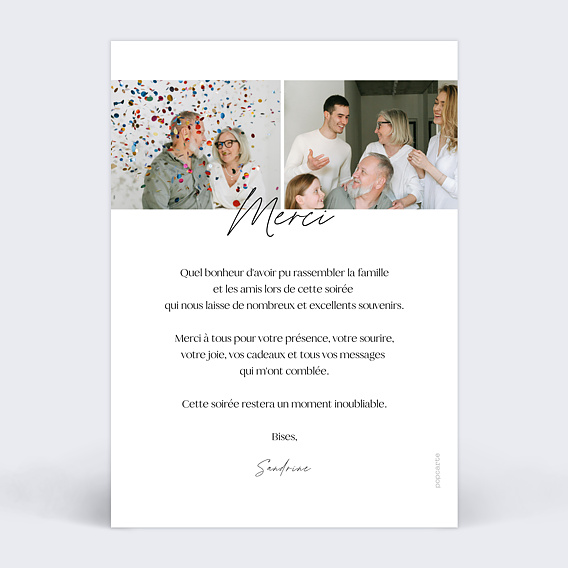 Carte remerciement anniversaire Souvenirs Mémorables Verso