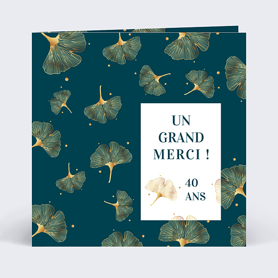Carte remerciement anniversaire Délicats Ginkgos Recto