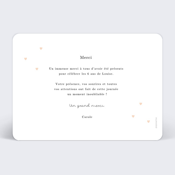 Carte remerciement anniversaire Plumetis Verso