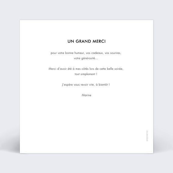 Carte remerciement anniversaire Éditorial Verso