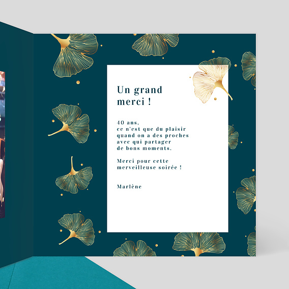 Carte remerciement anniversaire Délicats Ginkgos Intérieur Droit