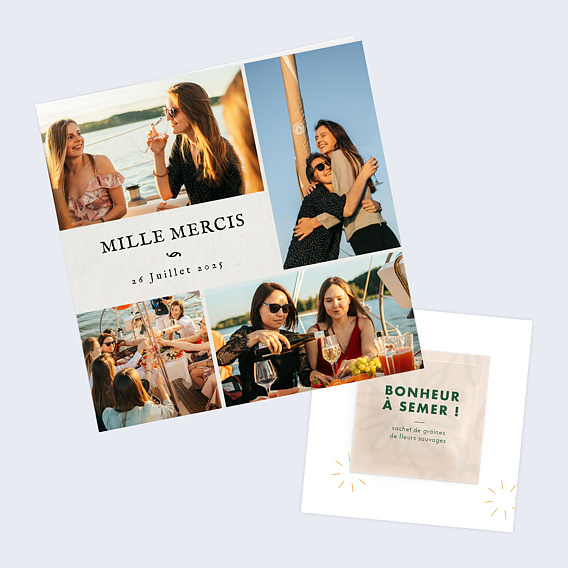 Carte remerciement anniversaire Douceur Chiné Graines à planter Après 1