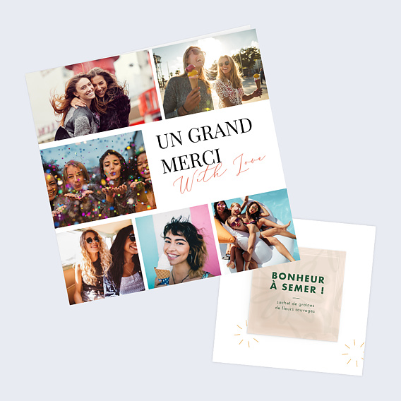 Carte remerciement anniversaire Multi photos avec graines Après 1