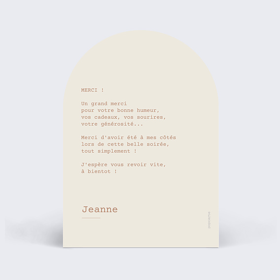 Carte remerciement anniversaire Arche avec texte Verso