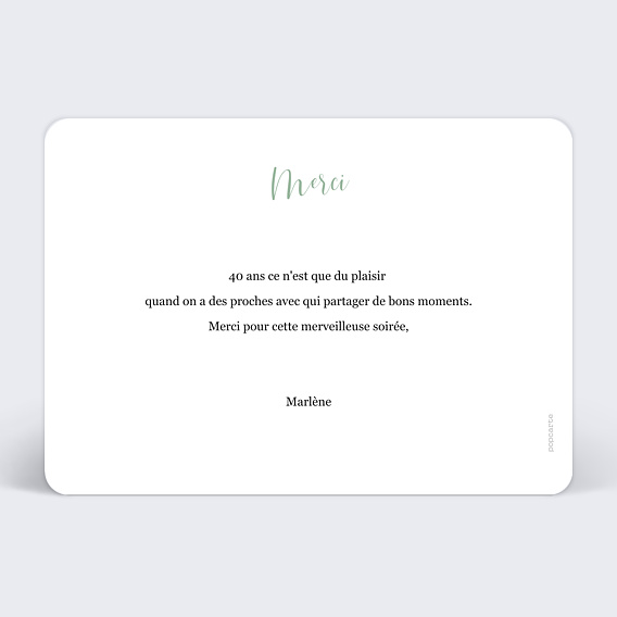 Carte remerciement anniversaire Cinématic 2 Photos Verso