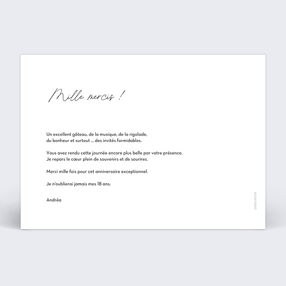 Carte remerciement anniversaire Texte Pastille Verso
