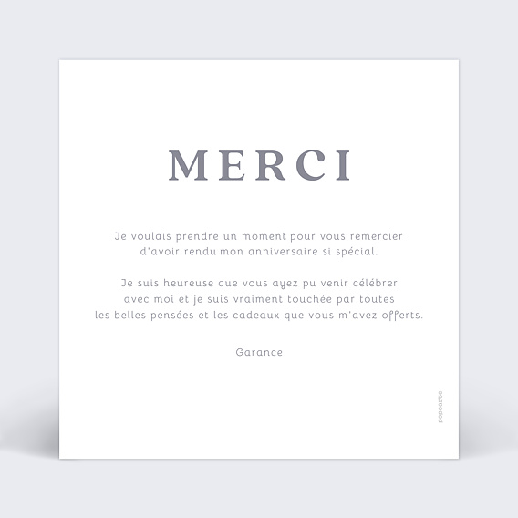 Carte remerciement anniversaire Texte Calligraphie Verso