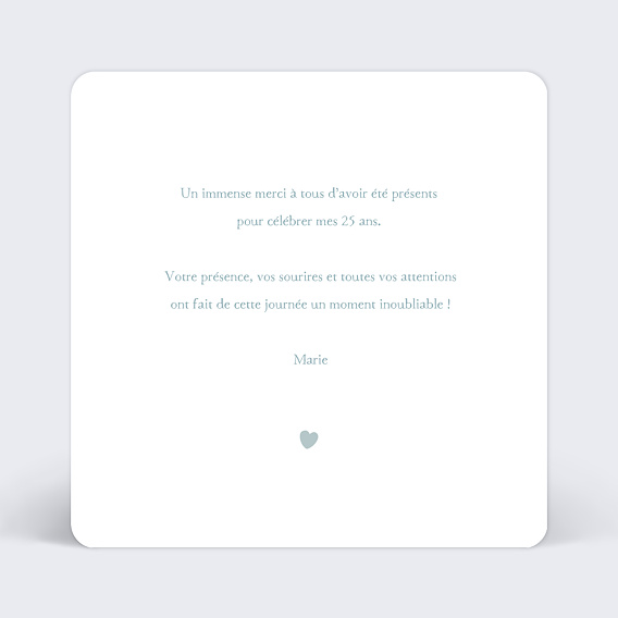 Carte remerciement anniversaire Petit Cœur Verso