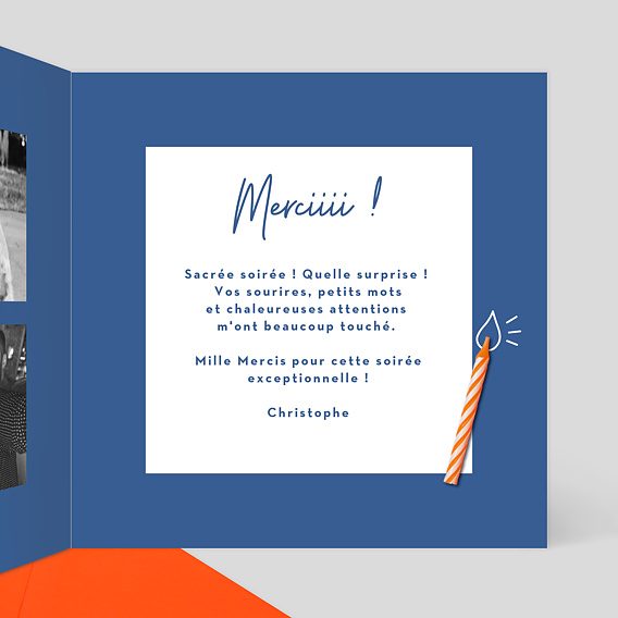 Carte remerciement anniversaire Bougie Intérieur Droit