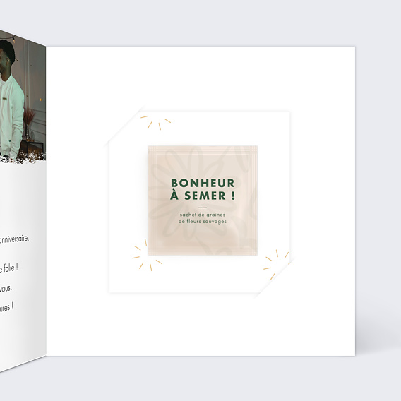 Carte remerciement anniversaire Effet Photo Graines à Planter Intérieur Droit