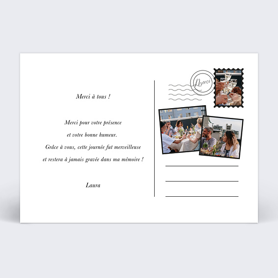 Carte remerciement anniversaire Evasion Verso