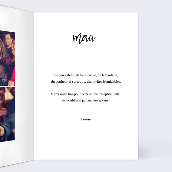 Carte remerciement anniversaire Multiphoto Chic Intérieur Droit