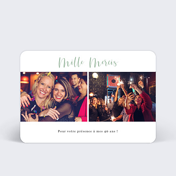 Carte remerciements anniversaire Cinmatic 2 Photos