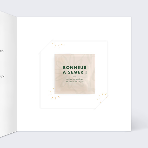 Carte remerciement anniversaire Pêle Mêle Coeur avec graines Intérieur Droit