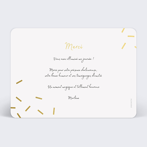 Carte remerciement anniversaire Âge Paillettes Verso